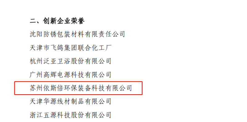 依斯倍獲得中國表面工程協(xié)會“創(chuàng)新企業(yè)”榮譽(yù)稱號